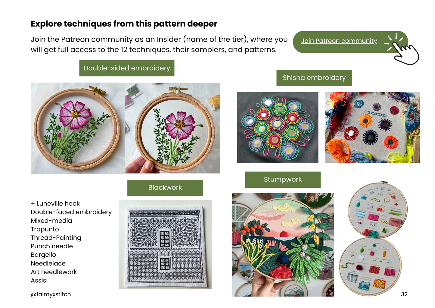 "All techniques" Hand embroidery pattern faimyxstitch
