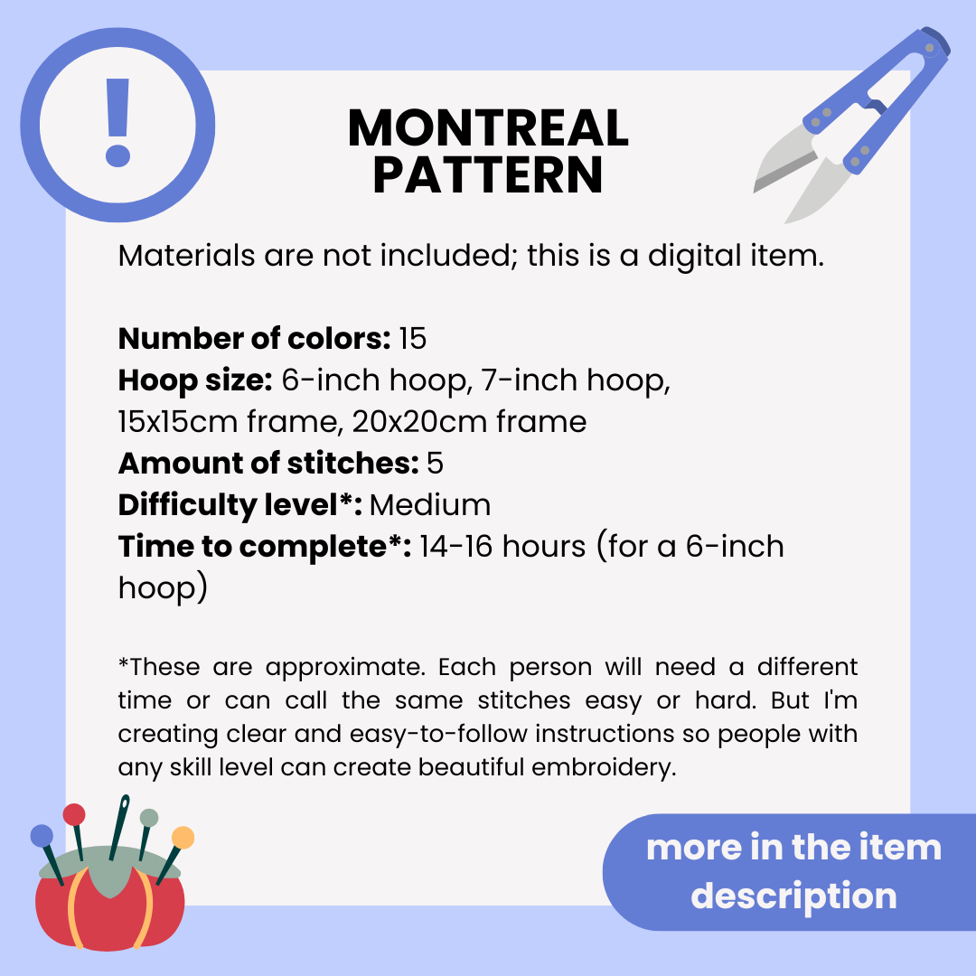 Montreal, Canada, Cityscape - Hand Embroidery Pattern (PDF)