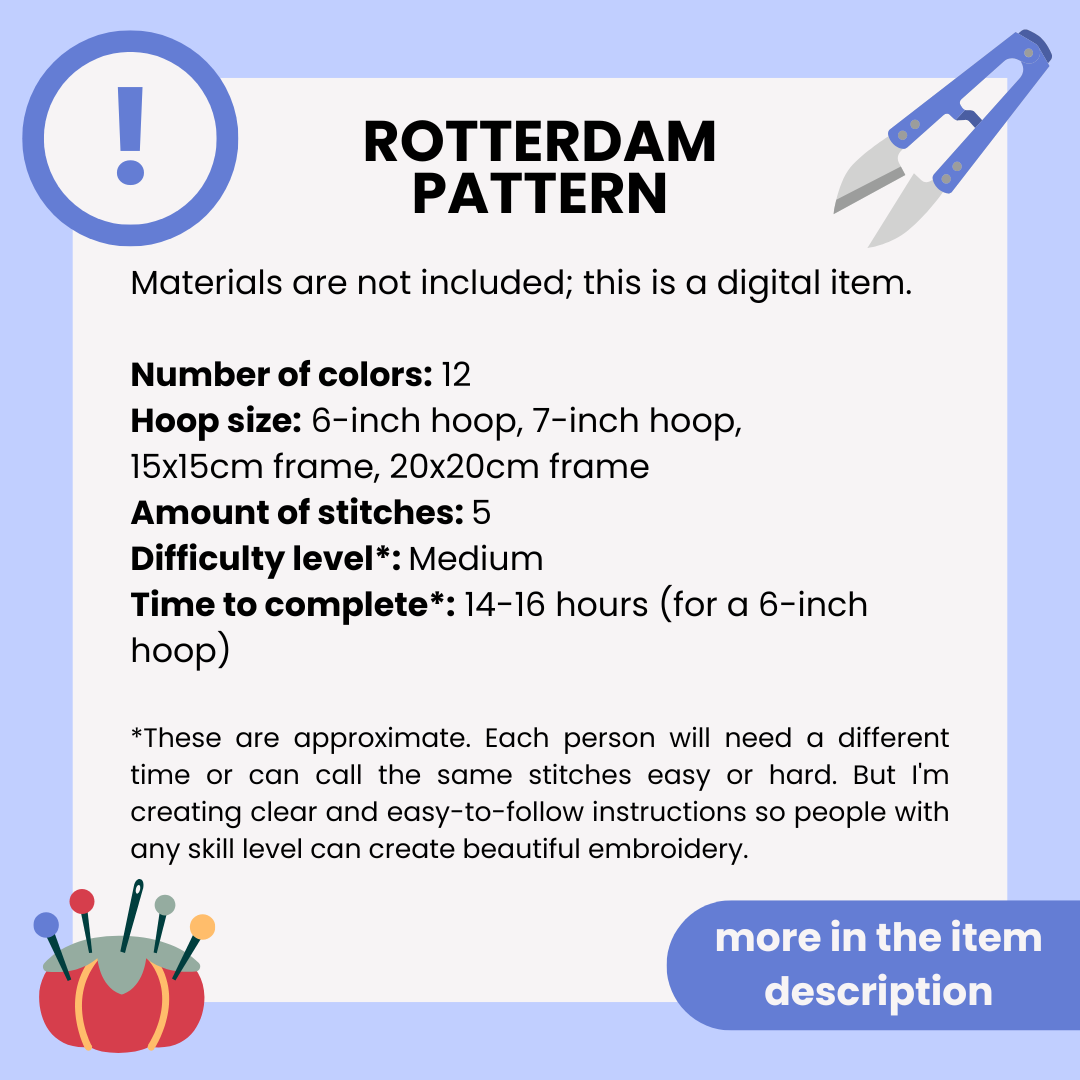 Rotterdam, Netherlands, Cityscape - Hand Embroidery Pattern (PDF)