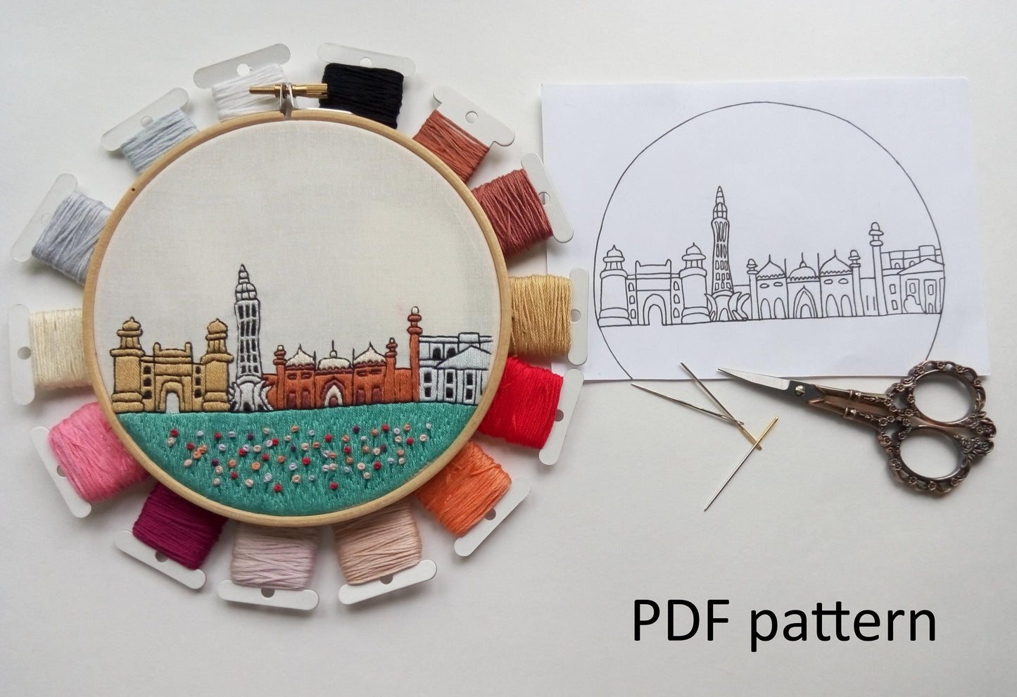 Lahore, Pakistan, Cityscape - Hand Embroidery Pattern (PDF)
