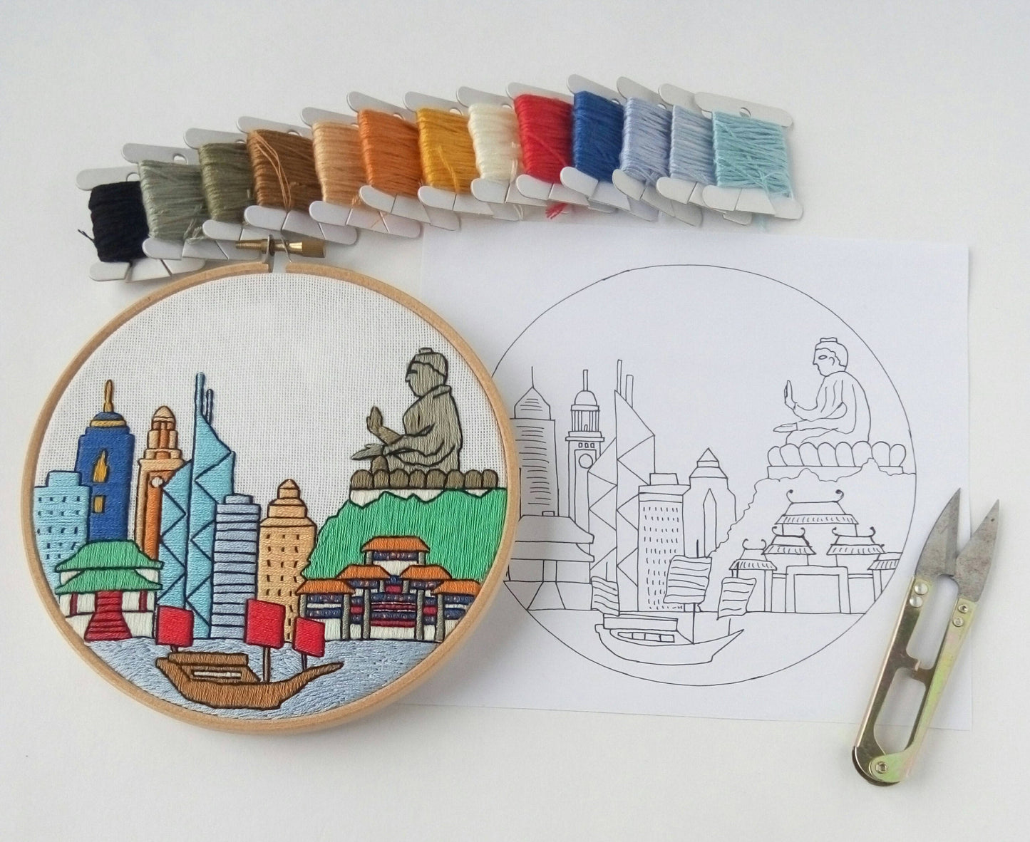 Hong Kong, Cityscape - Hand Embroidery Pattern (PDF)