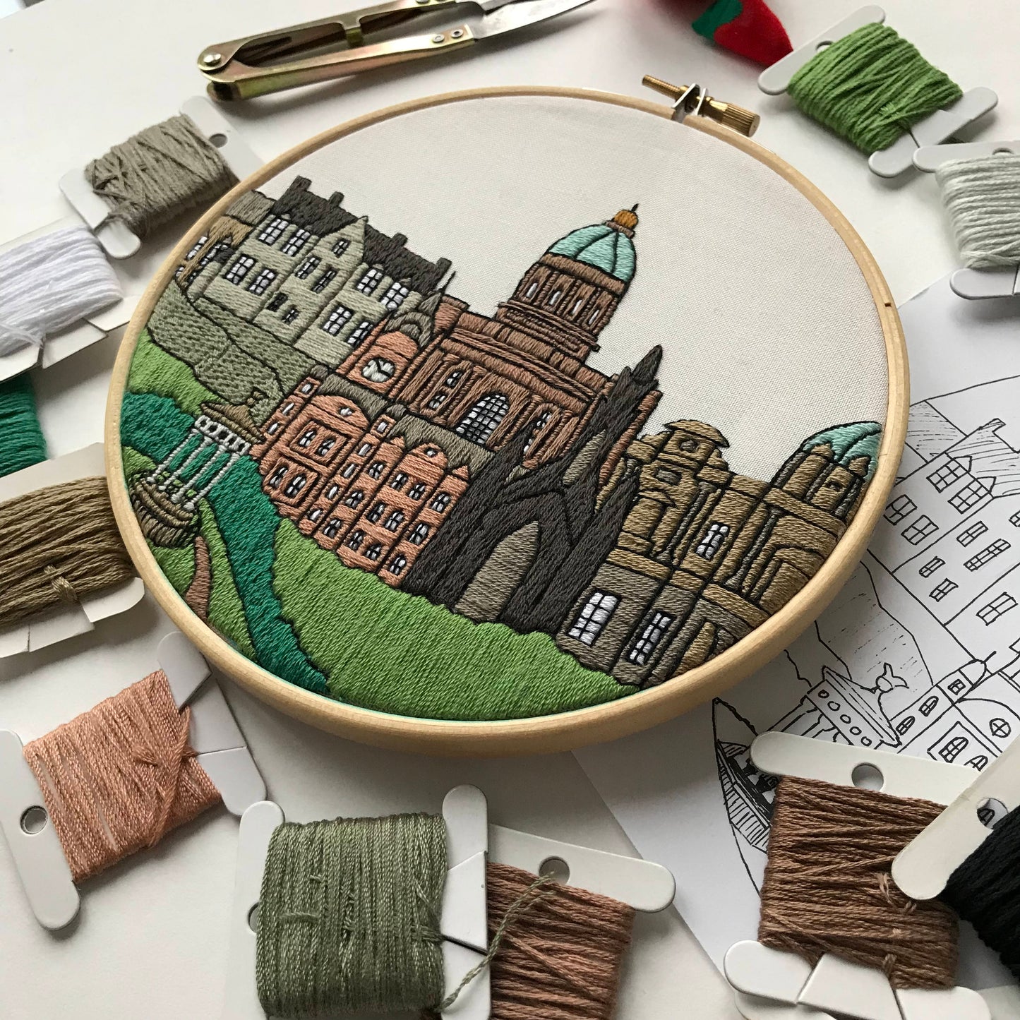 Edinburgh, Scotland, Cityscape - Hand Embroidery Pattern (PDF)
