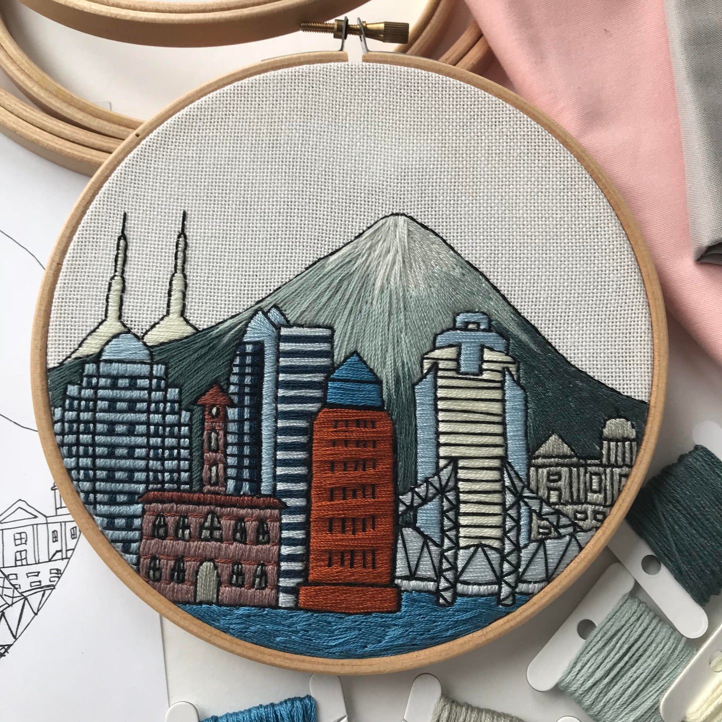 Portland OR, United States, Cityscape - Hand Embroidery Pattern (PDF)