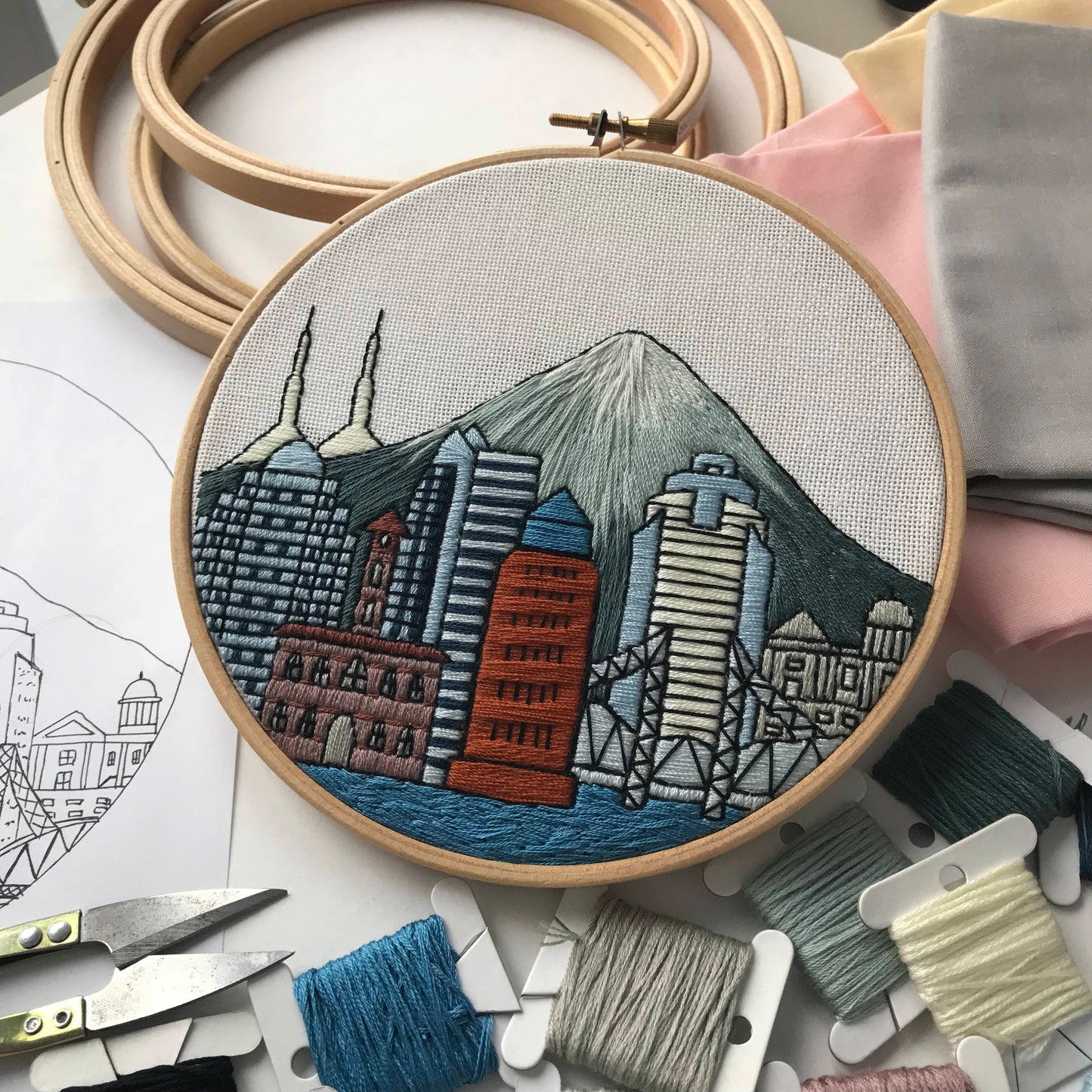 Portland OR, United States, Cityscape - Hand Embroidery Pattern (PDF)