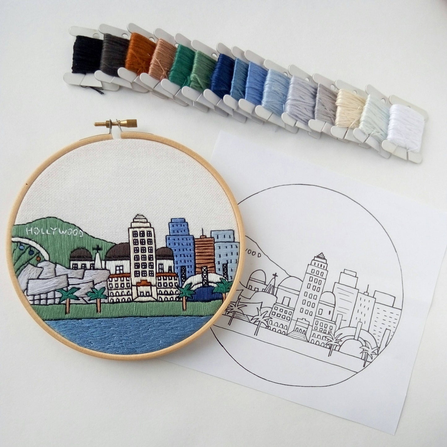 Los Angeles, CA, Cityscape - Hand Embroidery Pattern (PDF)