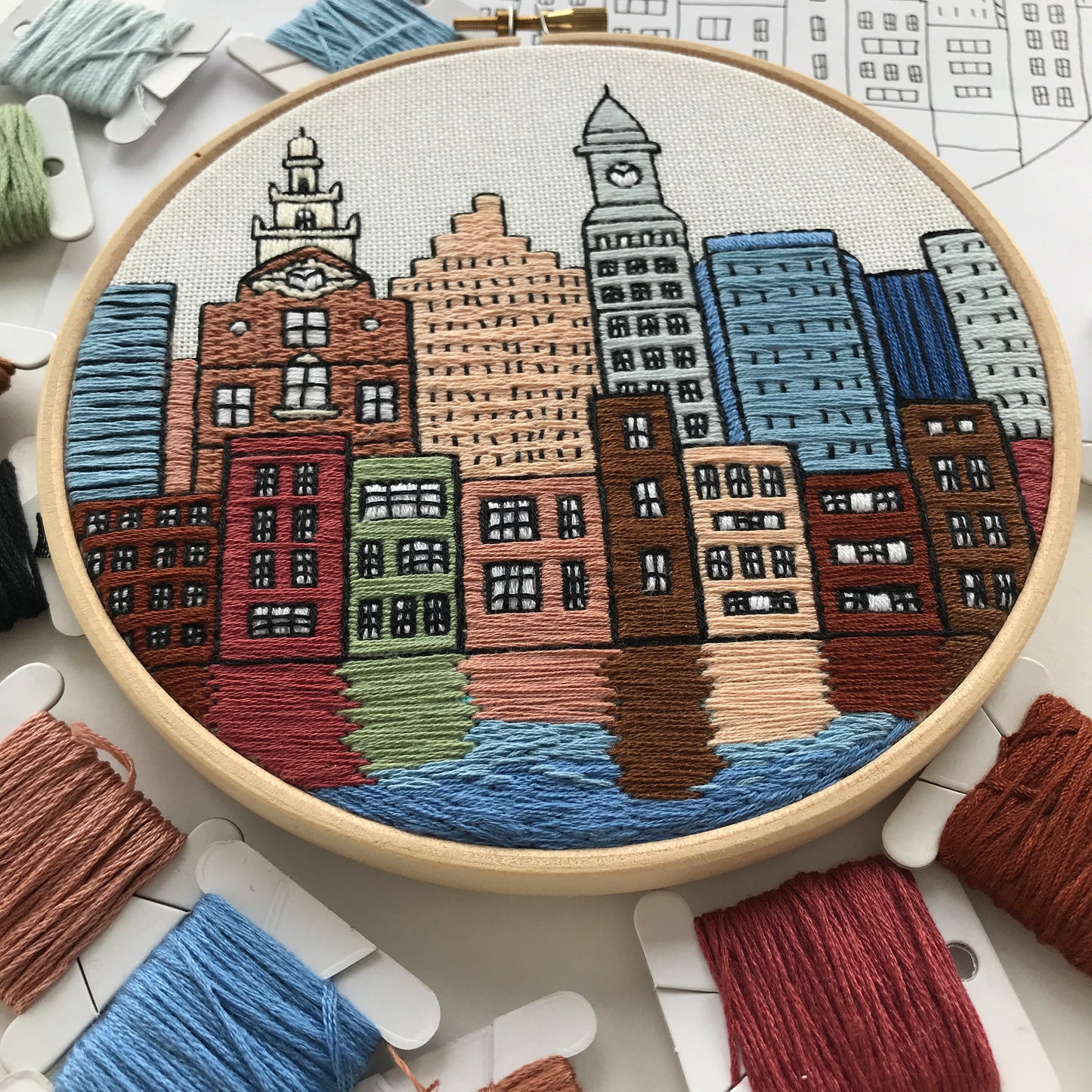 Boston, MA, Embroidery Art - Hand Embroidery Pattern (PDF)