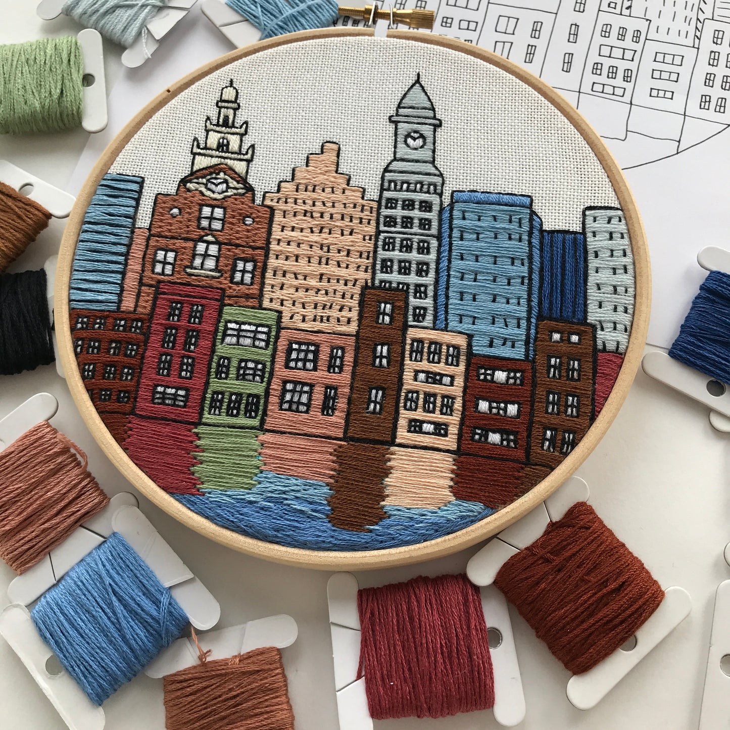 Boston, MA, Embroidery Art - Hand Embroidery Pattern (PDF)