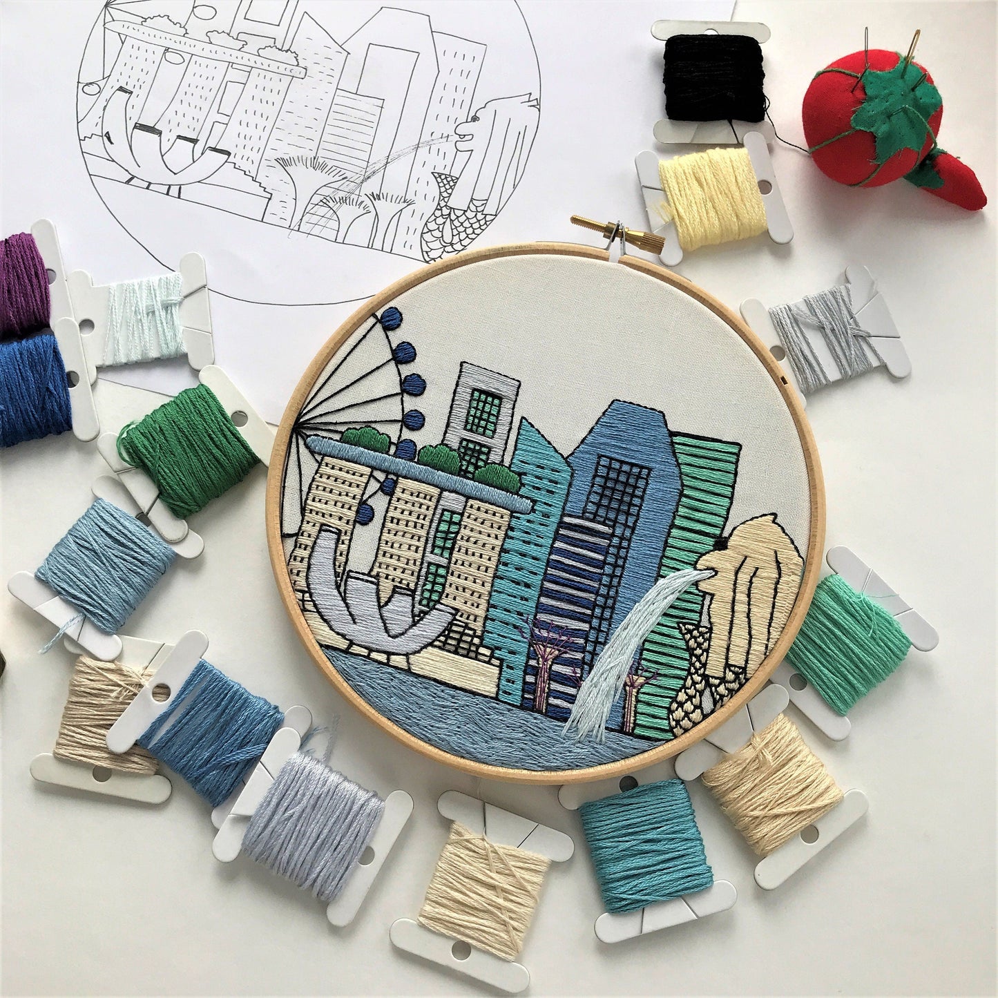 Singapore, Hand Embroidery Pattern (PDF) faimyxstitch.com