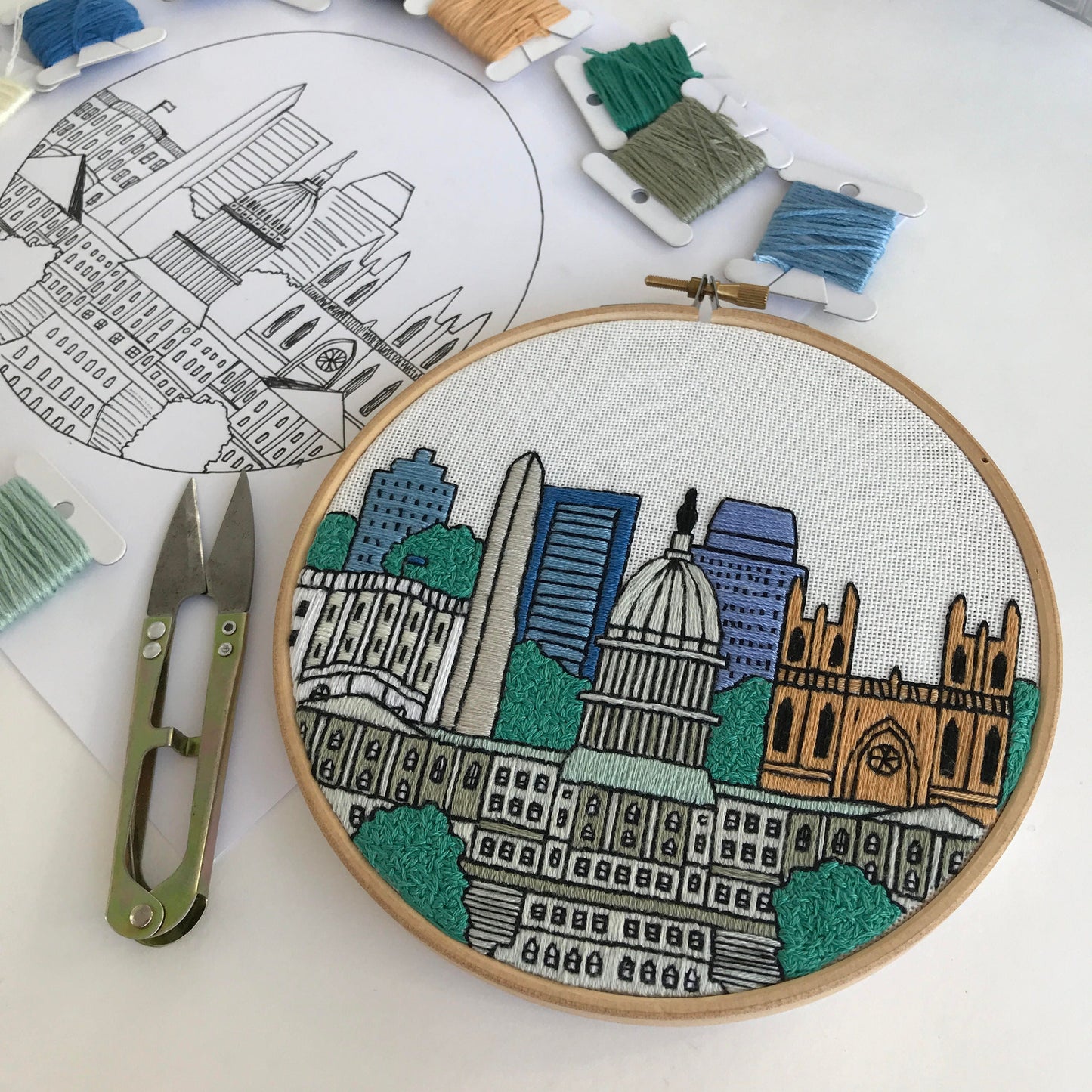 Washington DC, United States, Cityscape - Hand Embroidery Pattern (PDF)