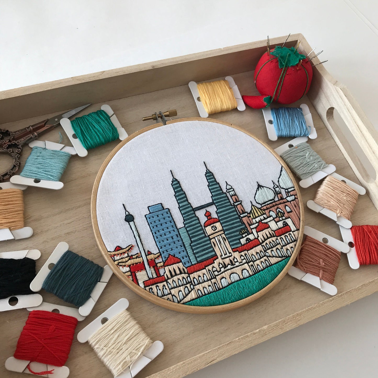 Kuala Lumpur, Malaysia, Cityscape - Hand Embroidery Pattern (PDF)