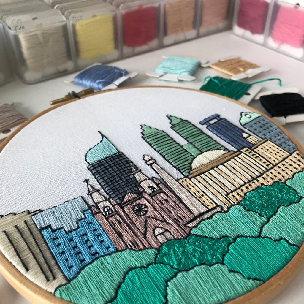 Jakarta, Indonesia, Cityscape - Hand Embroidery Pattern (PDF)