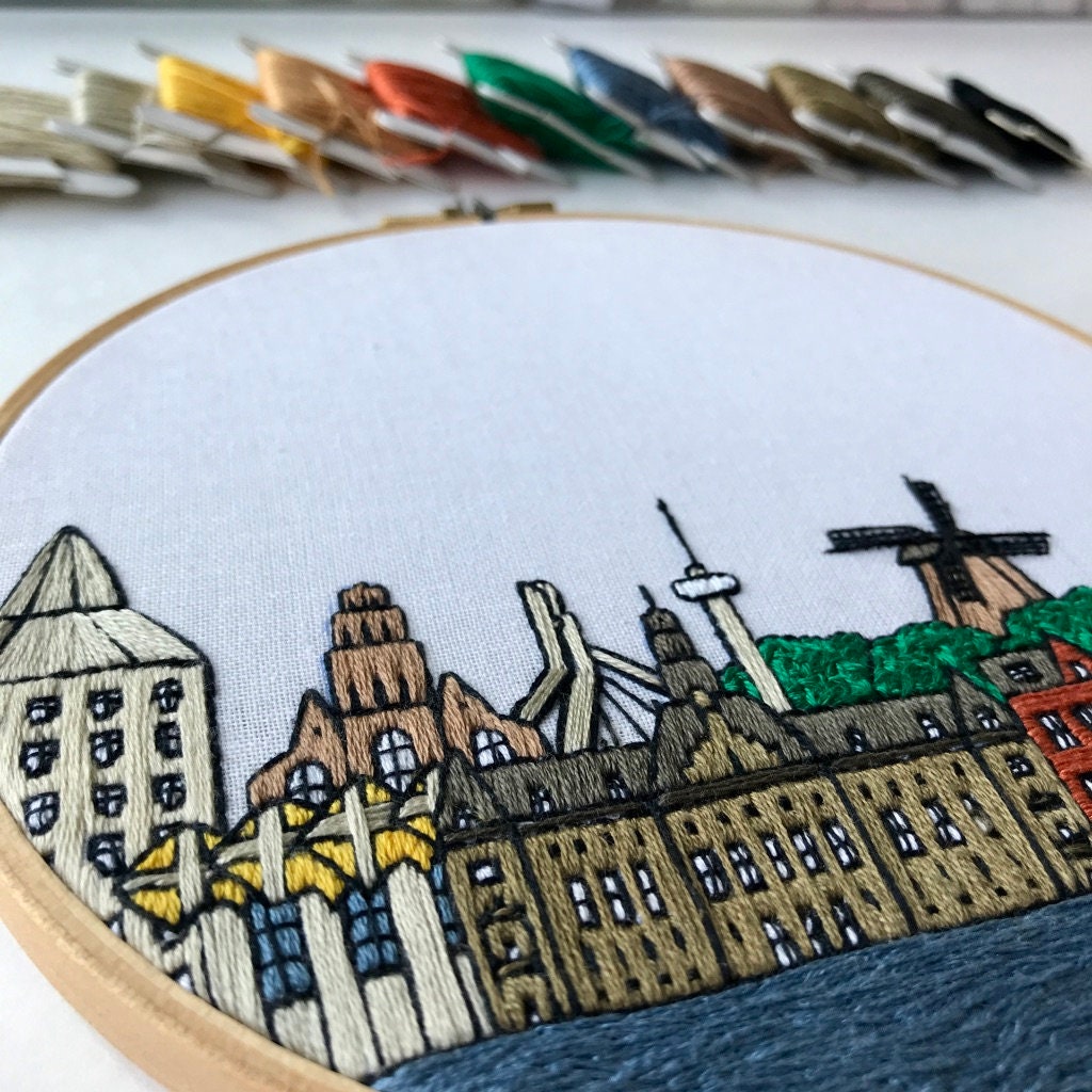Rotterdam, Netherlands, Cityscape - Hand Embroidery Pattern (PDF)