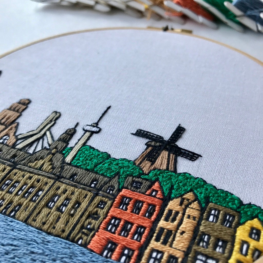 Rotterdam, Netherlands, Cityscape - Hand Embroidery Pattern (PDF)