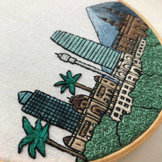Santiago, Chile, Cityscape - Hand Embroidery Pattern (PDF) faimyxstitch.com