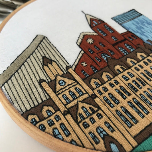 Manchester, United Kingdom, Cityscape - Hand Embroidery Pattern (PDF) faimyxstitch.com