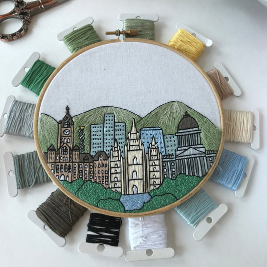 Skyline von Salt Lake City, Utah – Handstickmuster (PDF)