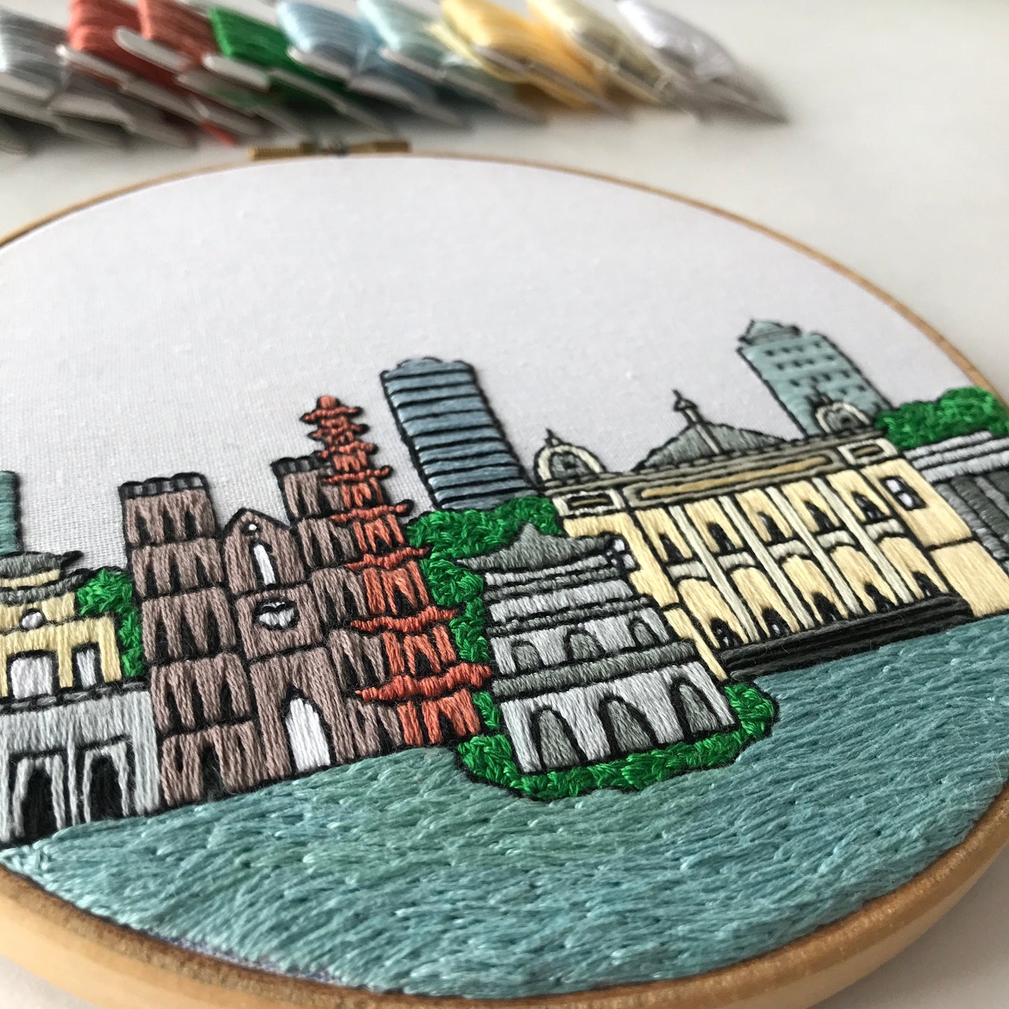 Hanoi, Vietnam, Architecture - Hand Embroidery Pattern (PDF)