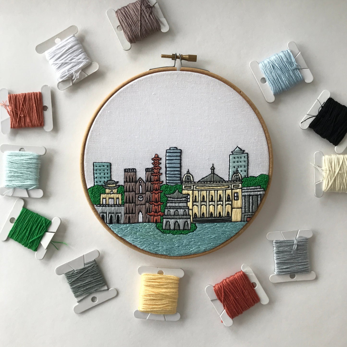 Hanoi, Vietnam, Architecture - Hand Embroidery Pattern (PDF)