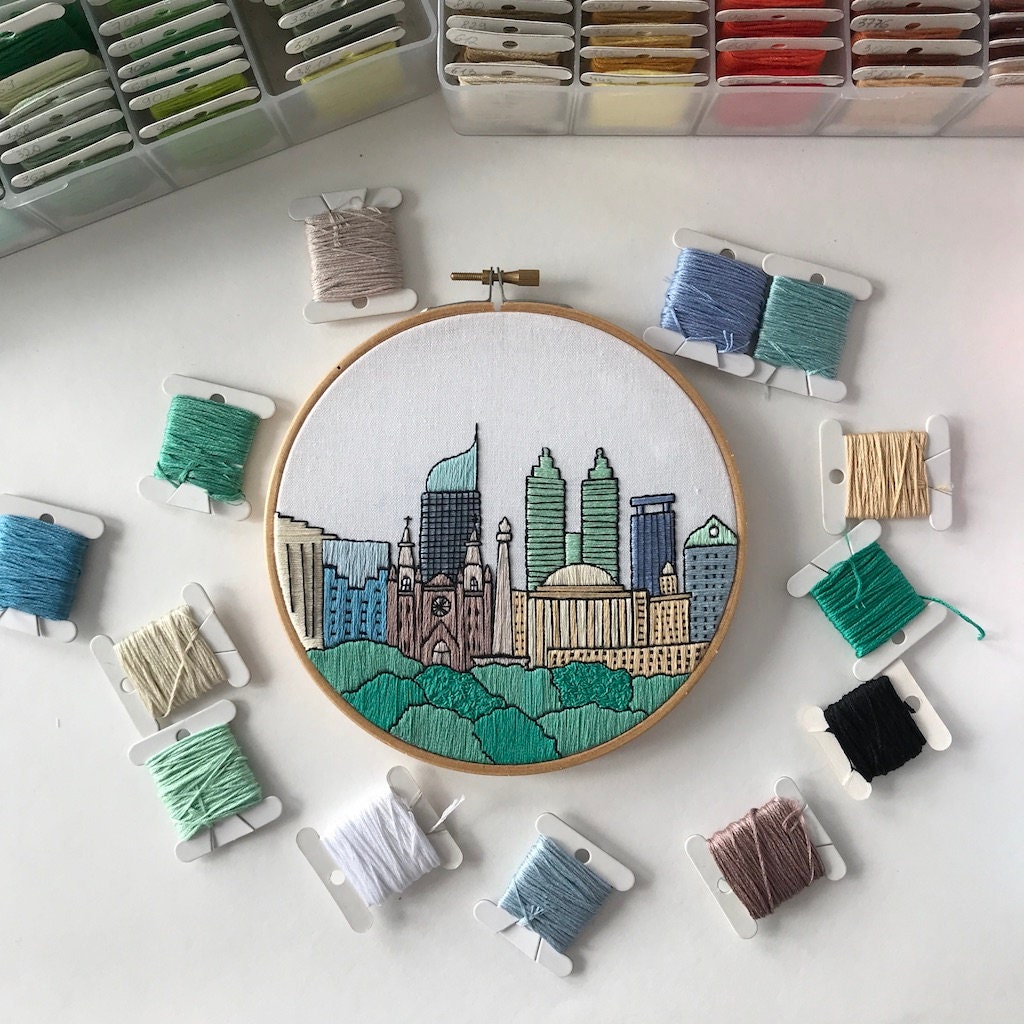 Jakarta, Indonesia, Cityscape - Hand Embroidery Pattern (PDF)