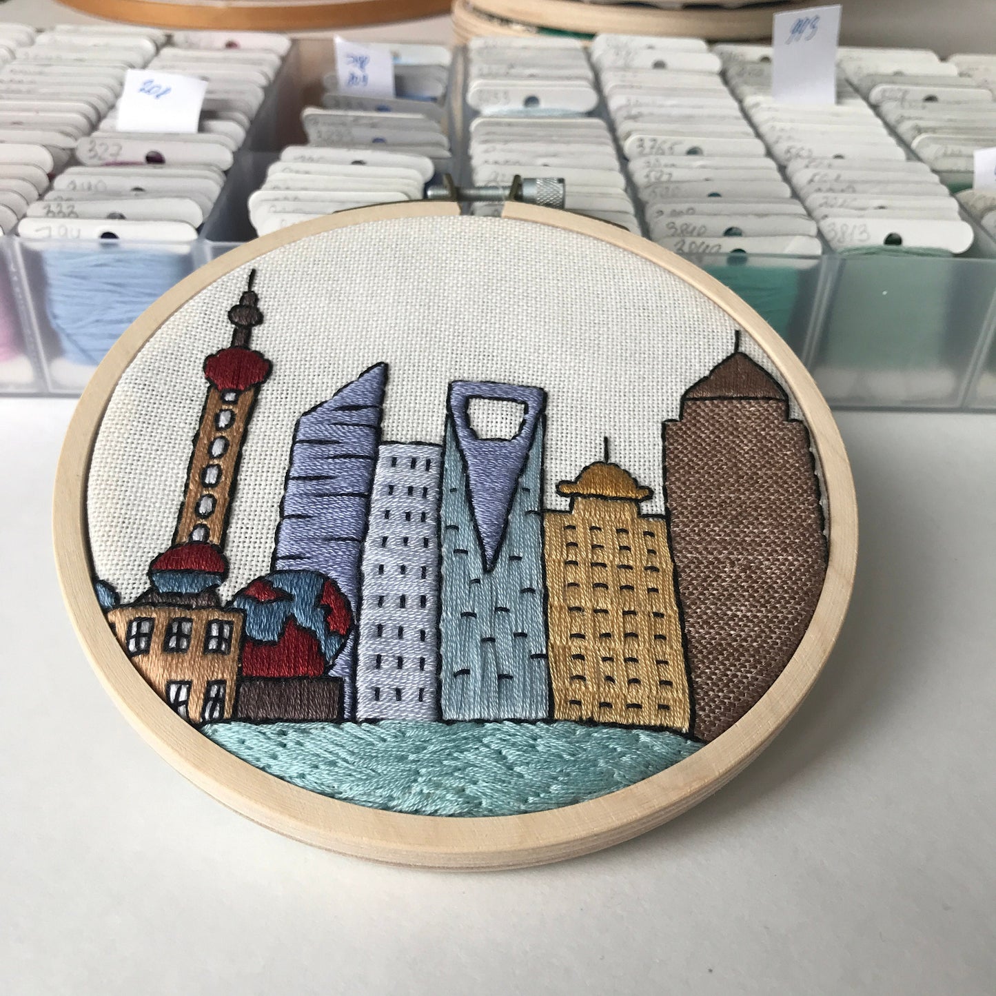Shanghai, China, Cityscape - Hand Embroidery Pattern (PDF)