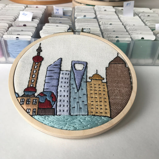 Shanghai, China, Cityscape - Hand Embroidery Pattern (PDF)