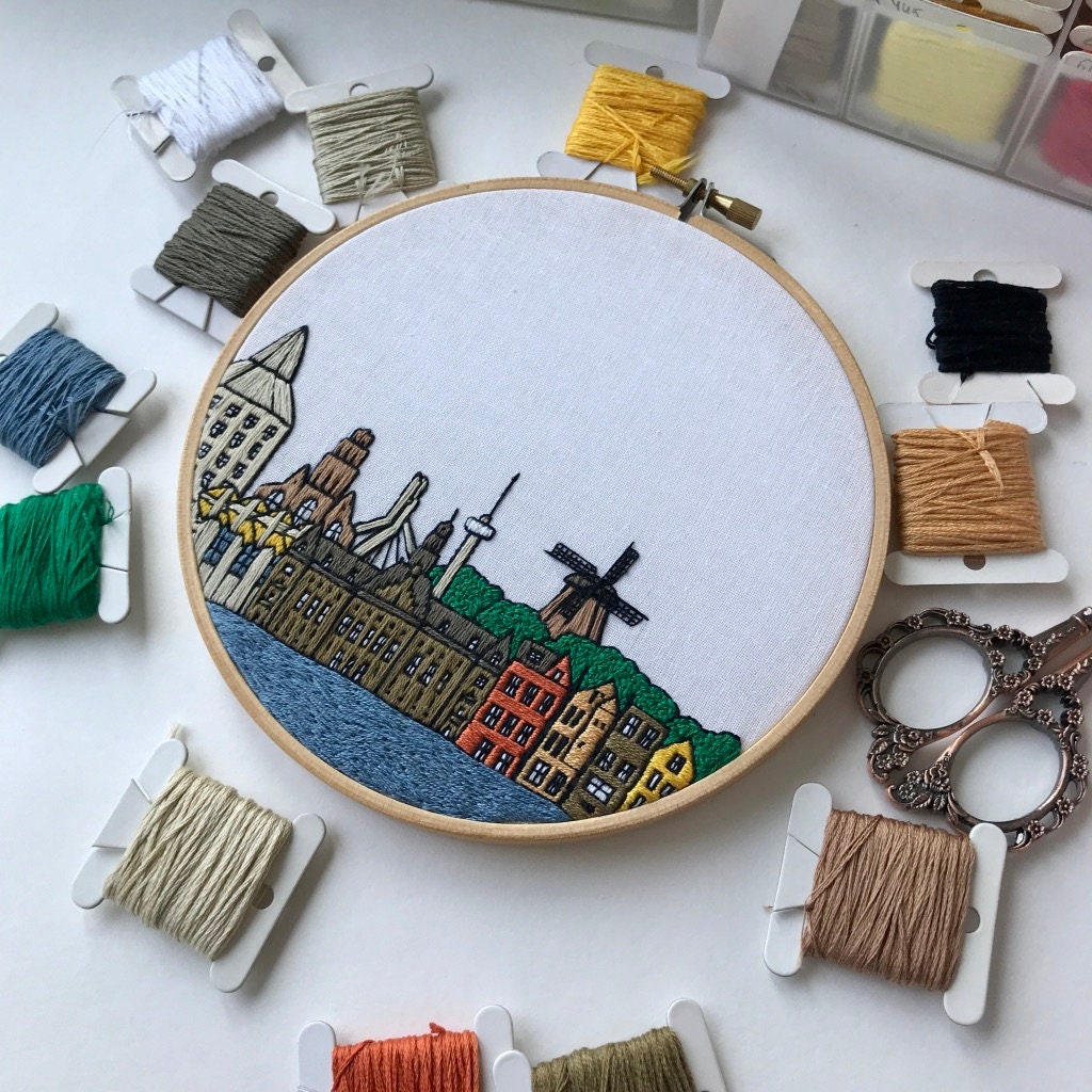 Rotterdam, Netherlands, Cityscape - Hand Embroidery Pattern (PDF)