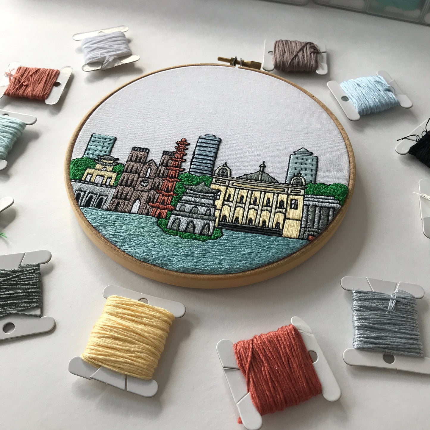 Hanoi, Vietnam, Architecture - Hand Embroidery Pattern (PDF)
