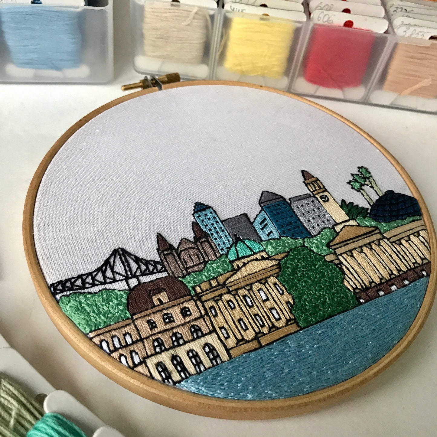Brisbane, Australia, Cityscape - Hand Embroidery Pattern (PDF)