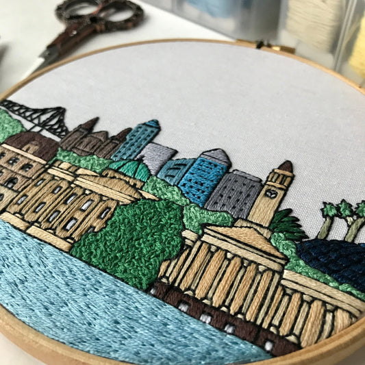Brisbane, Australia, Cityscape - Hand Embroidery Pattern (PDF) faimyxstitch.com