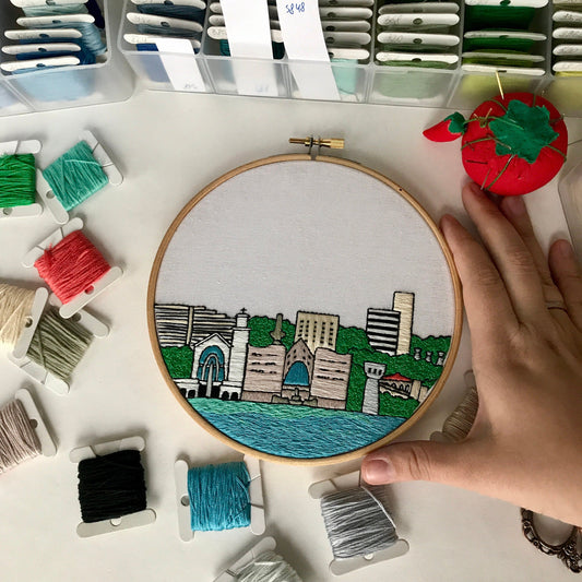 Hagatna, Guam, Cityscape - Hand Embroidery Pattern (PDF) faimyxstitch.com