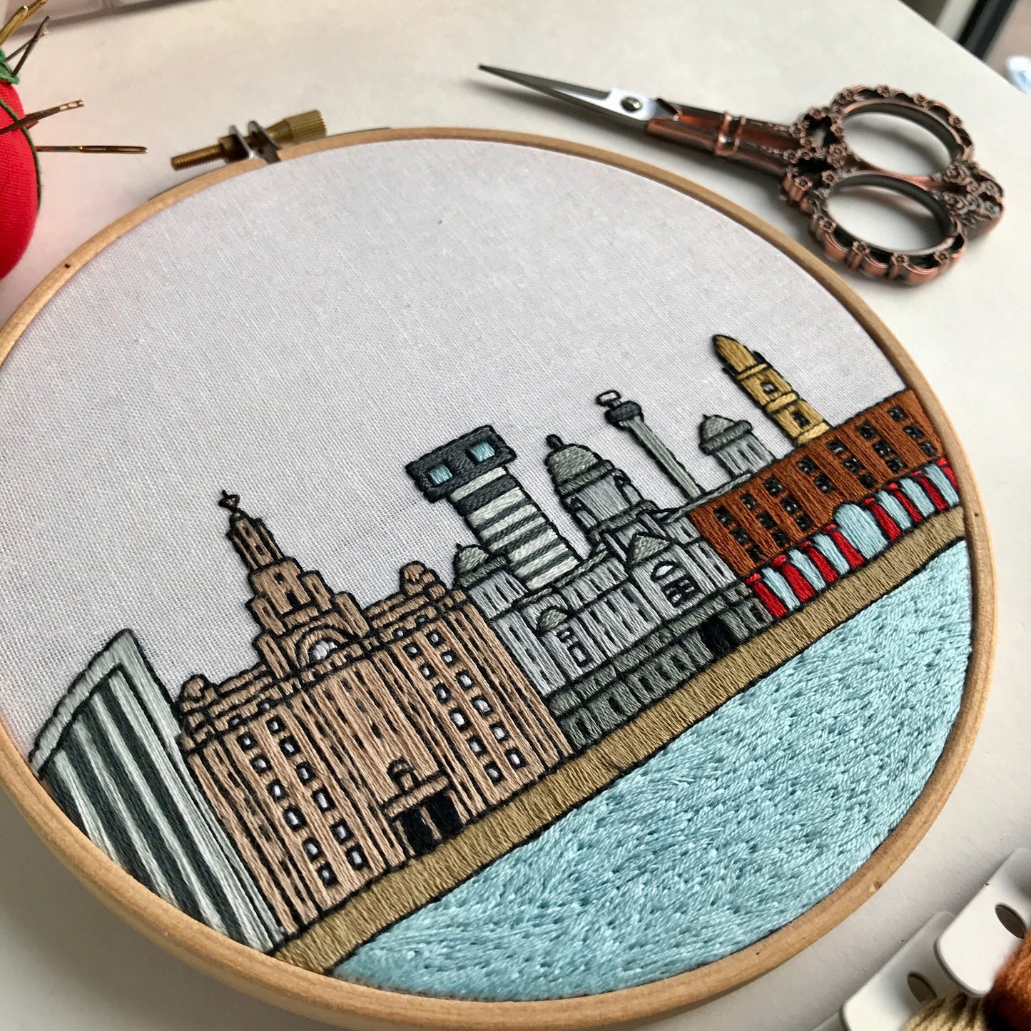 Liverpool, United Kingdom, Cityscape - Hand Embroidery Pattern (PDF)