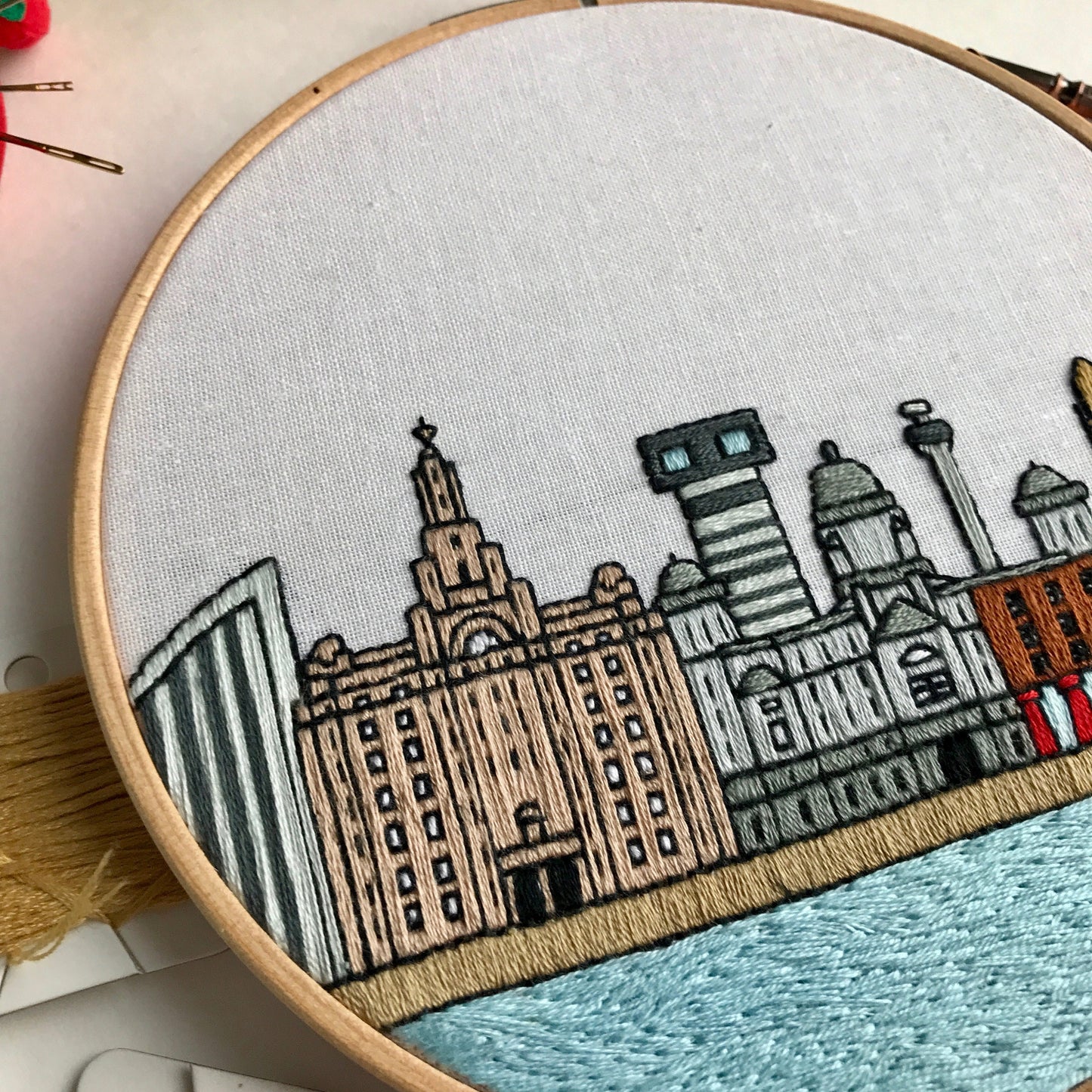 Liverpool, United Kingdom, Cityscape - Hand Embroidery Pattern (PDF)