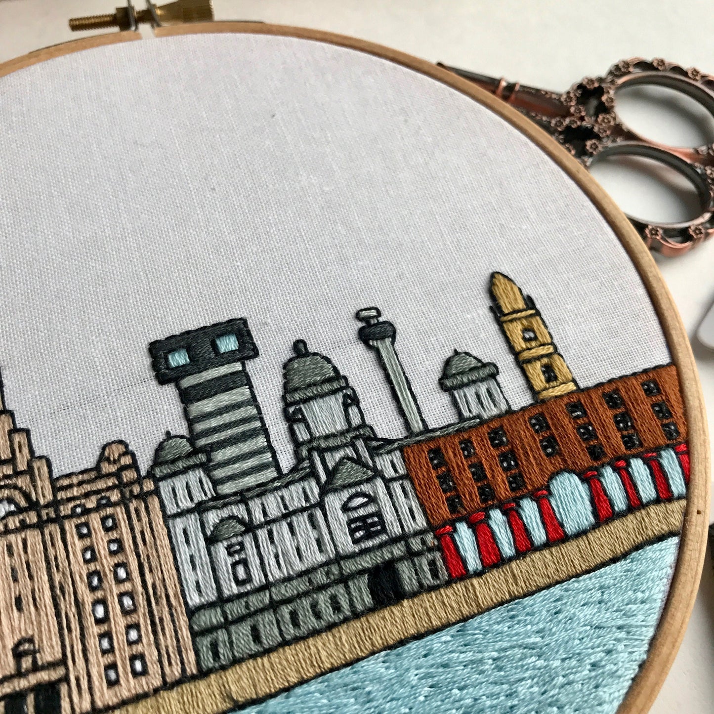 Liverpool, United Kingdom, Cityscape - Hand Embroidery Pattern (PDF)