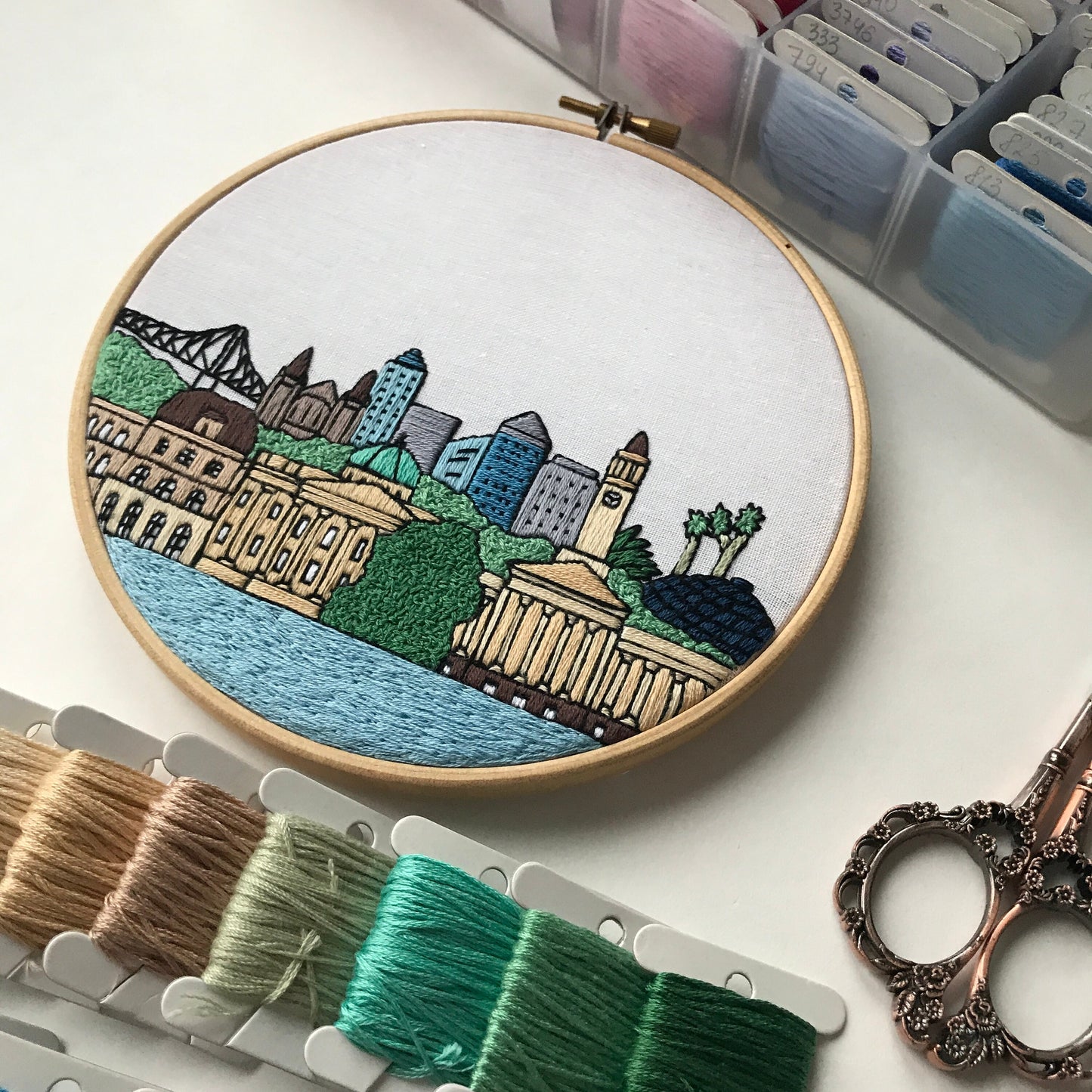 Brisbane, Australia, Cityscape - Hand Embroidery Pattern (PDF)