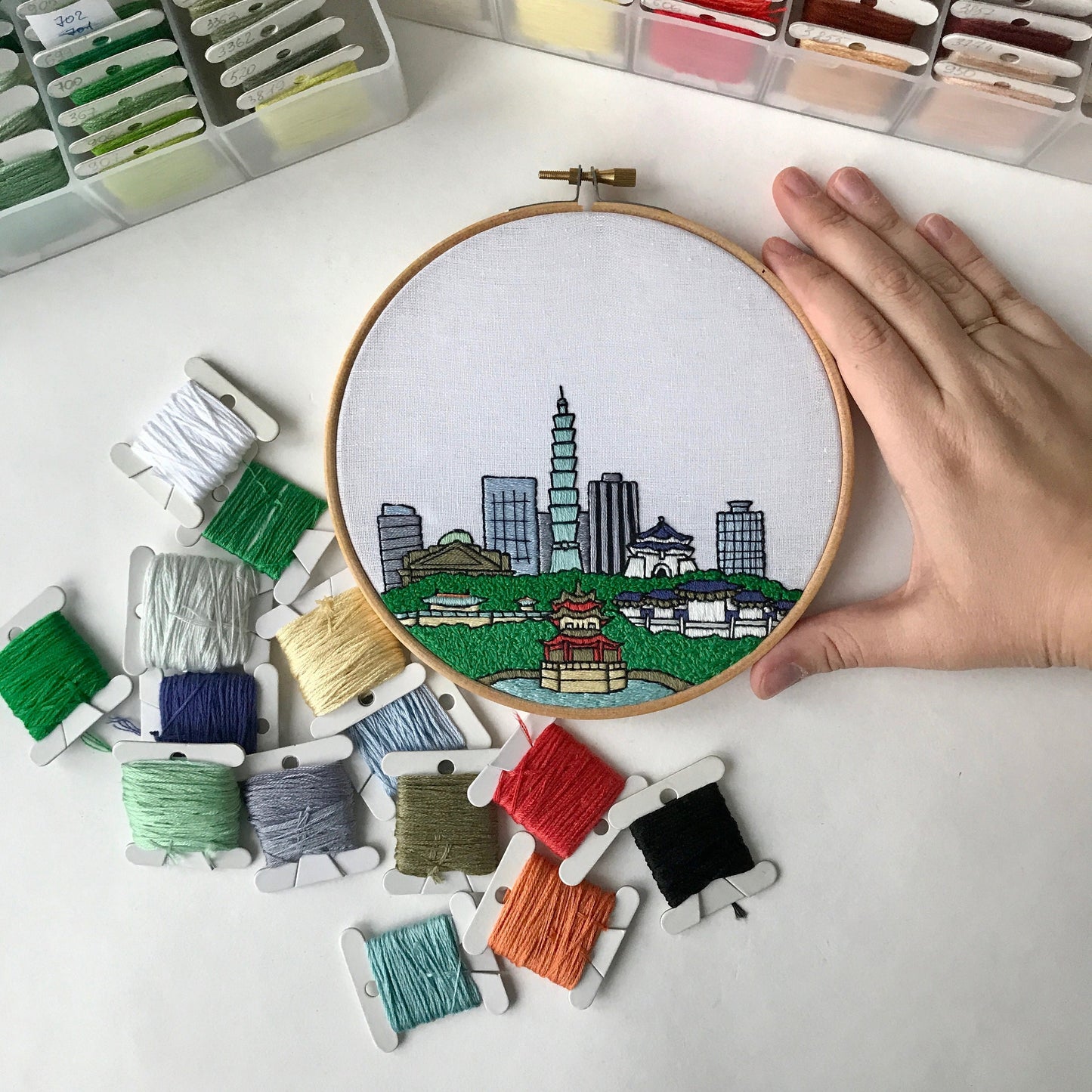 Taipei, Taiwan, Cityscape - Hand Embroidery Pattern (PDF)
