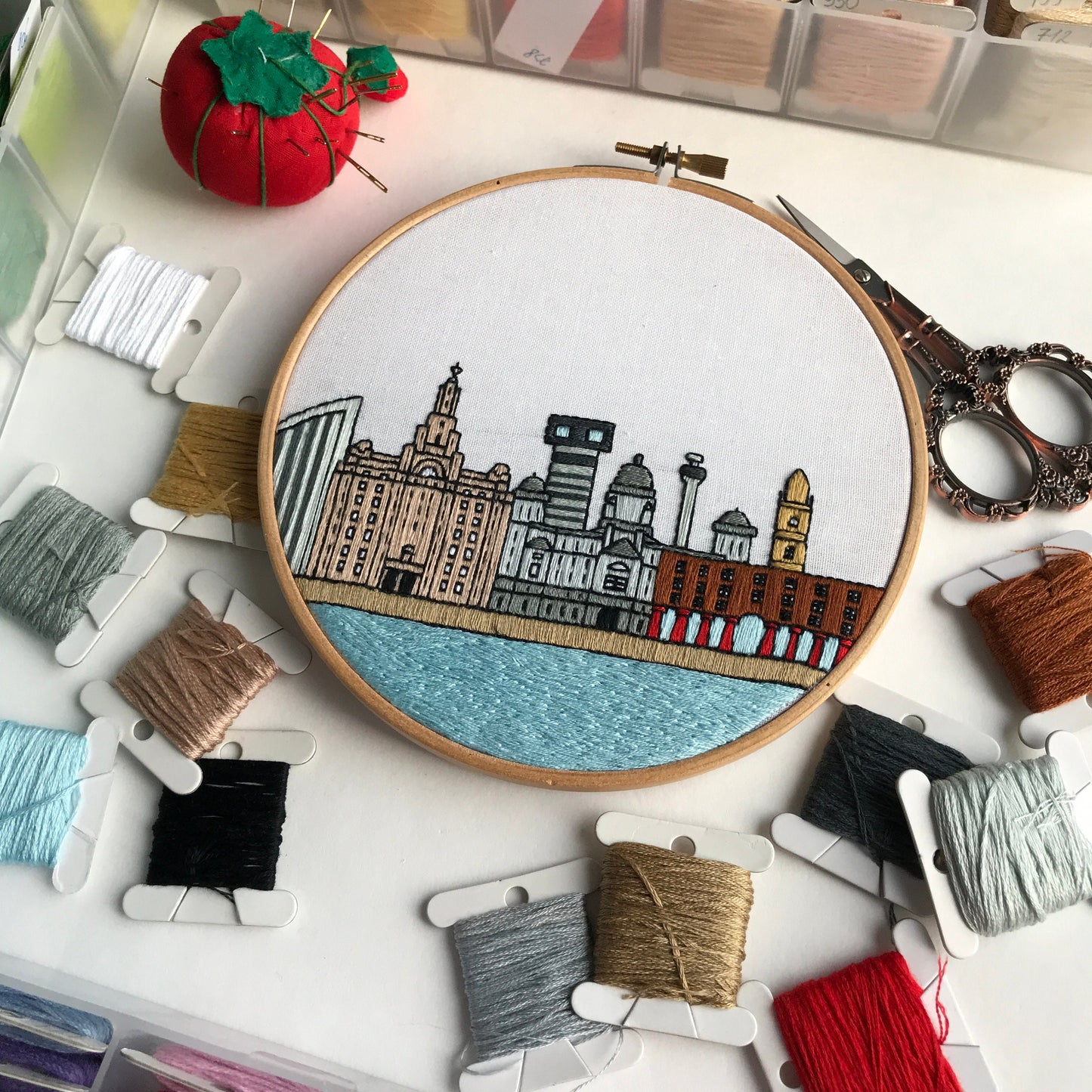 Liverpool, United Kingdom, Cityscape - Hand Embroidery Pattern (PDF)