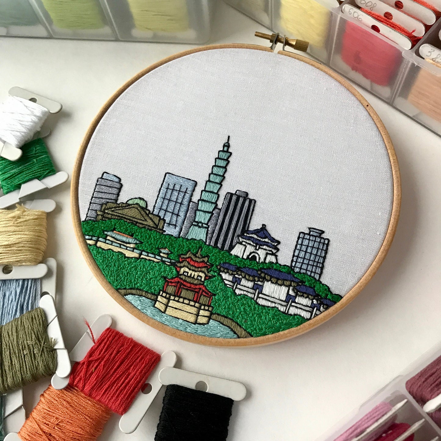 Taipei, Taiwan, Cityscape - Hand Embroidery Pattern (PDF)