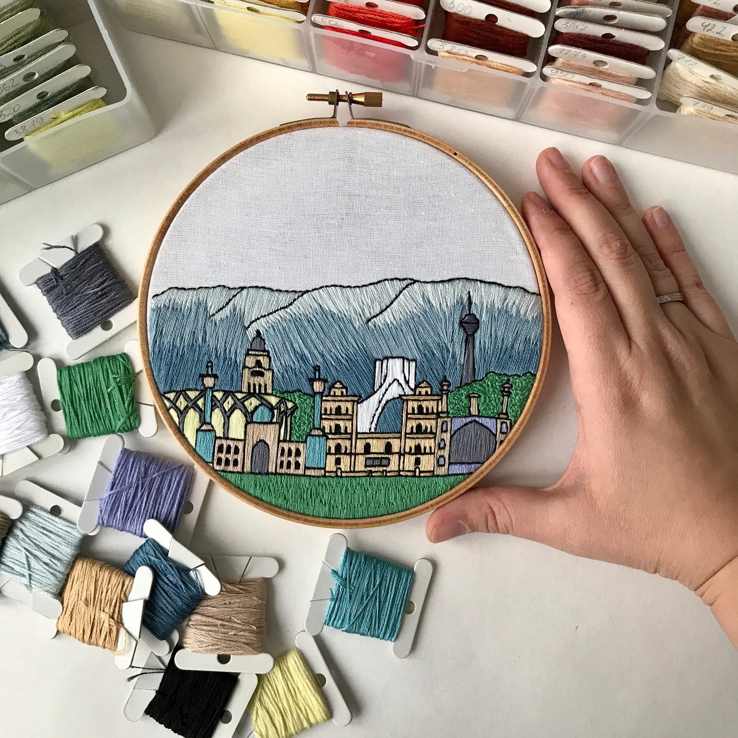 Tehran, Iran, Cityscape - Hand Embroidery Pattern (PDF)