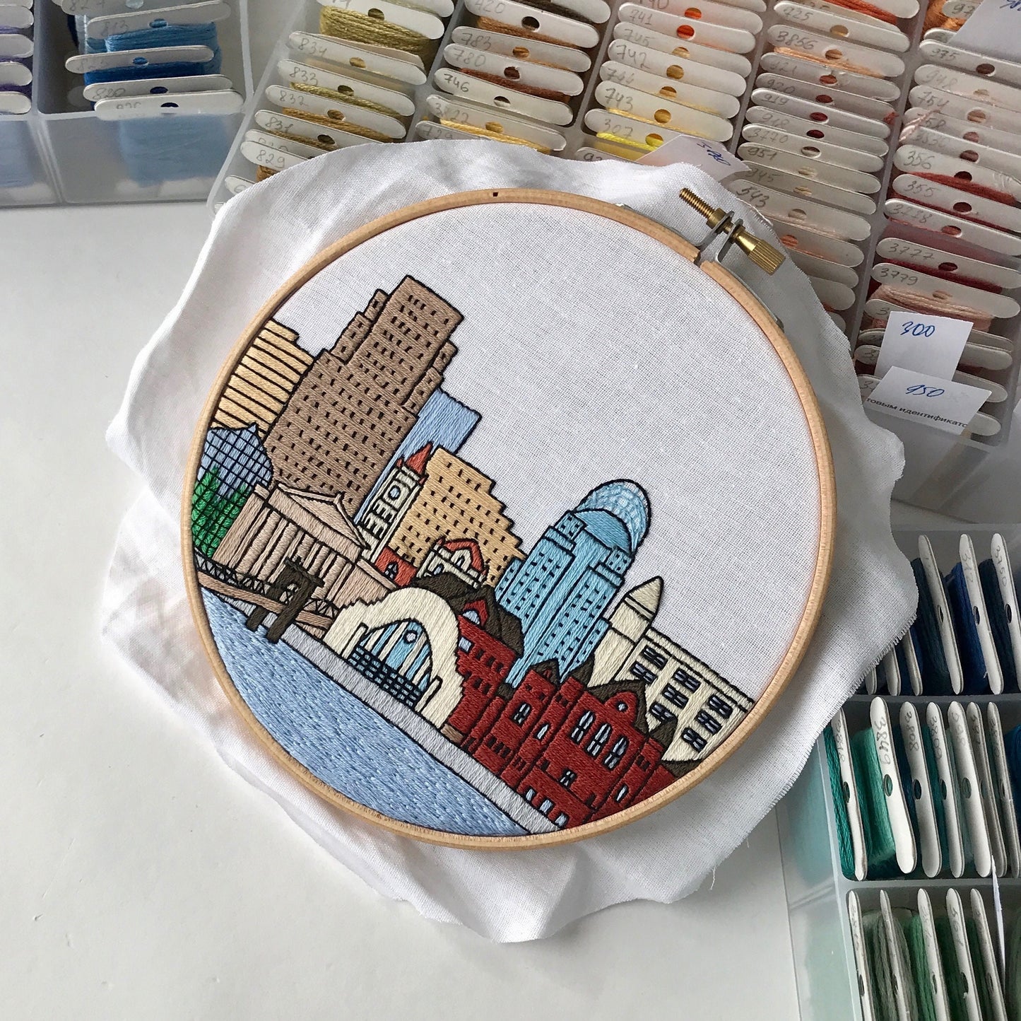 Cincinnati, OH, Cityscape - Hand Embroidery Pattern (PDF)