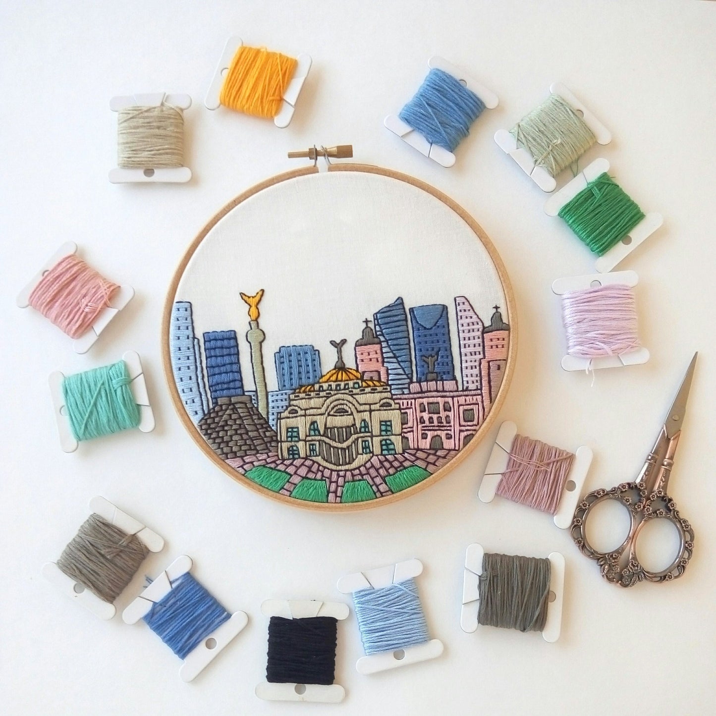 Mexico City, Mexico, Cityscape - Hand Embroidery Pattern (PDF)