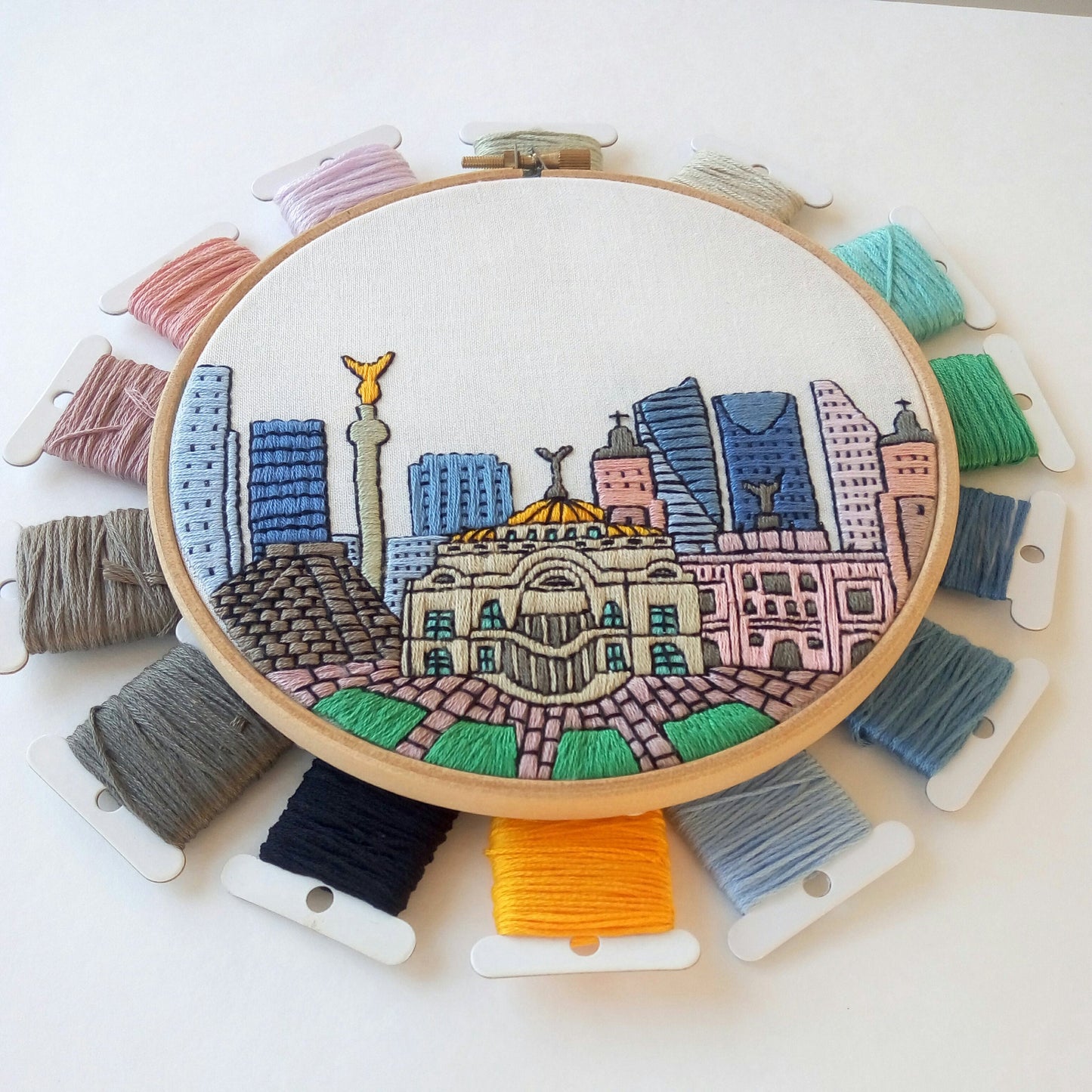 Mexico City, Mexico, Cityscape - Hand Embroidery Pattern (PDF)