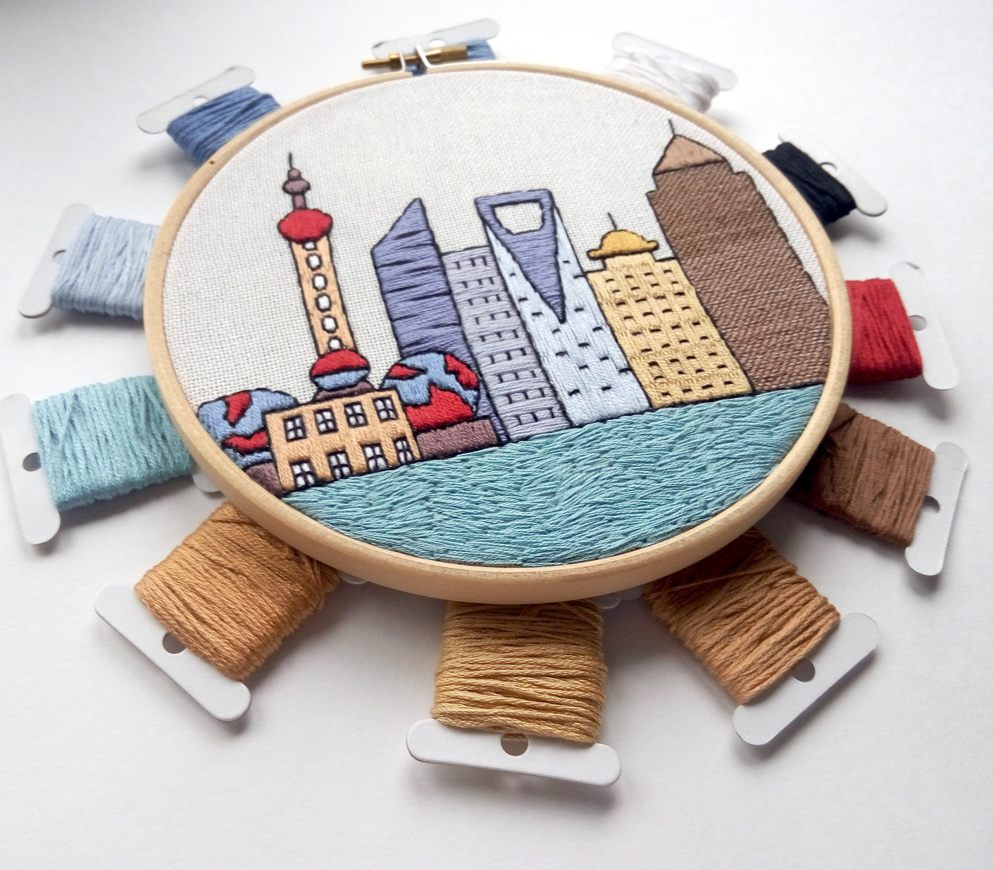 Shanghai, China, Cityscape - Hand Embroidery Pattern (PDF)