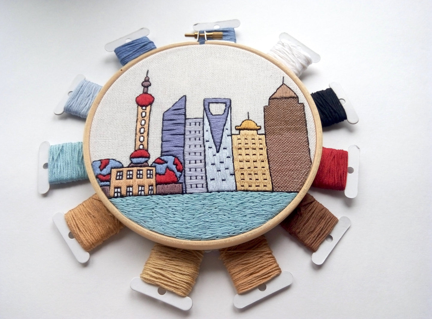 Shanghai, China, Cityscape - Hand Embroidery Pattern (PDF)
