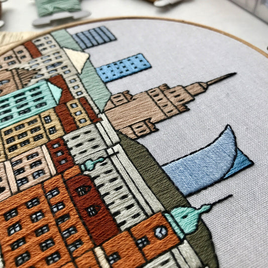 Warsaw, Poland, Cityscape - Hand Embroidery Pattern (PDF)