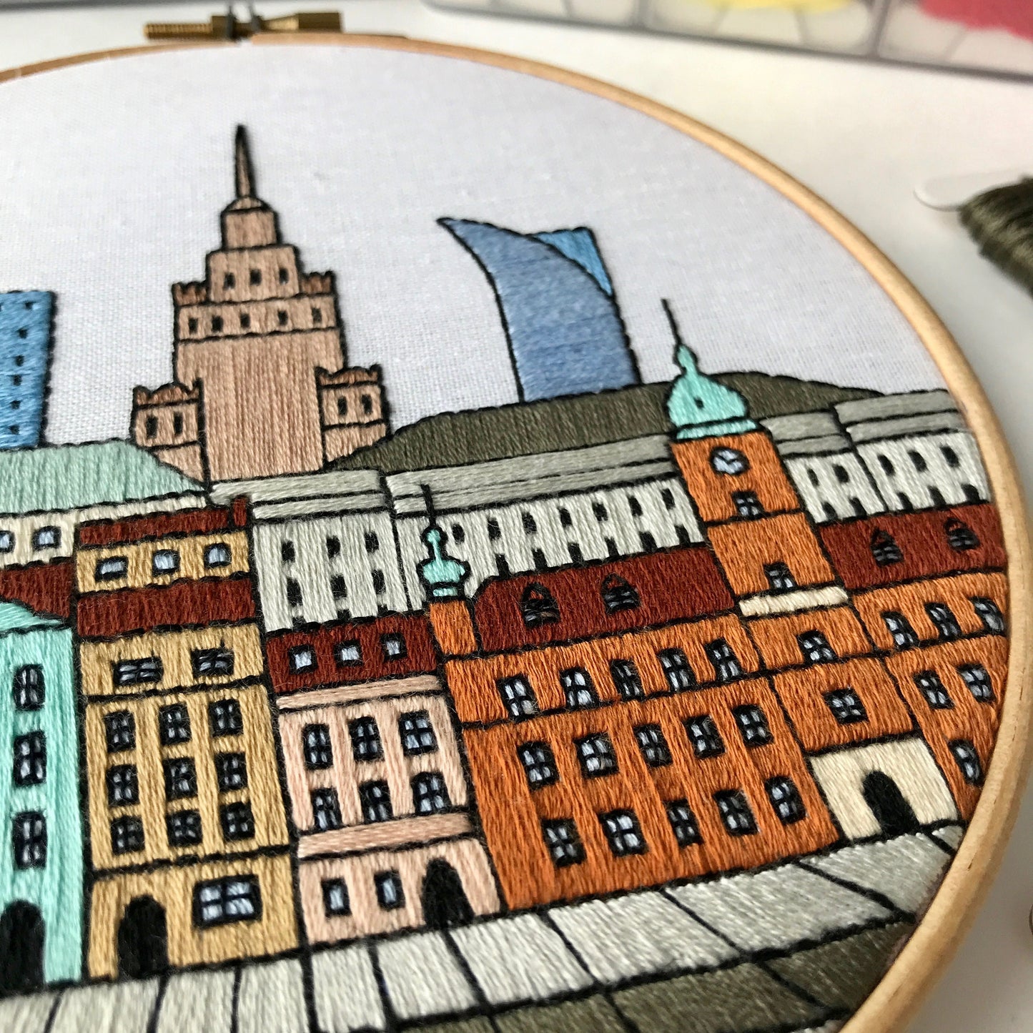 Warsaw, Poland, Cityscape - Hand Embroidery Pattern (PDF)