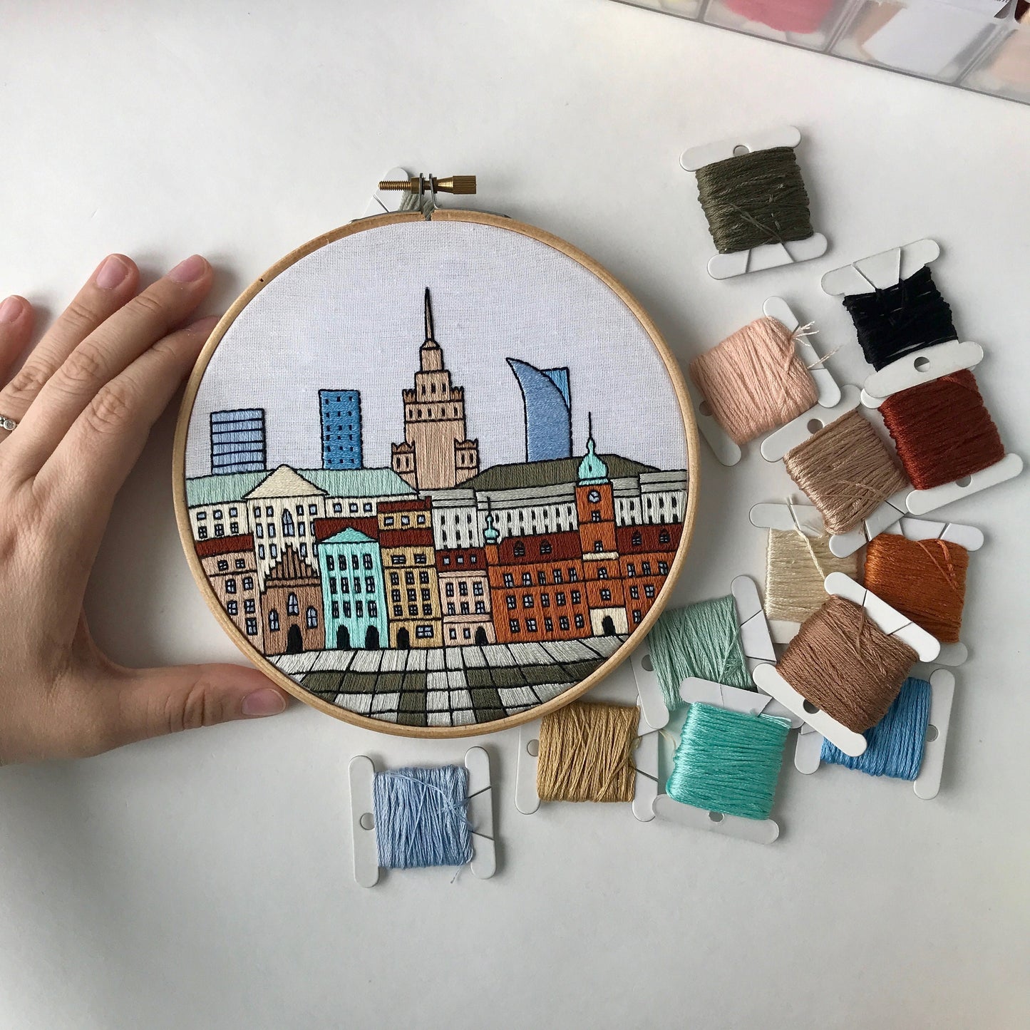 Warsaw, Poland, Cityscape - Hand Embroidery Pattern (PDF)