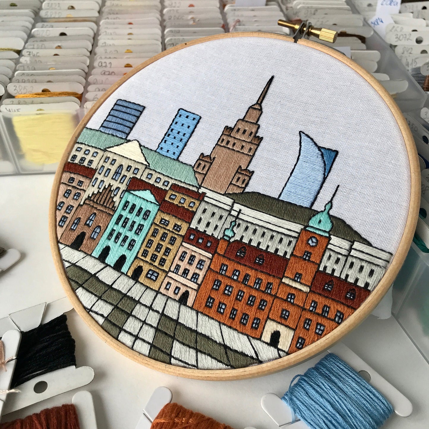 Warsaw, Poland, Cityscape - Hand Embroidery Pattern (PDF)