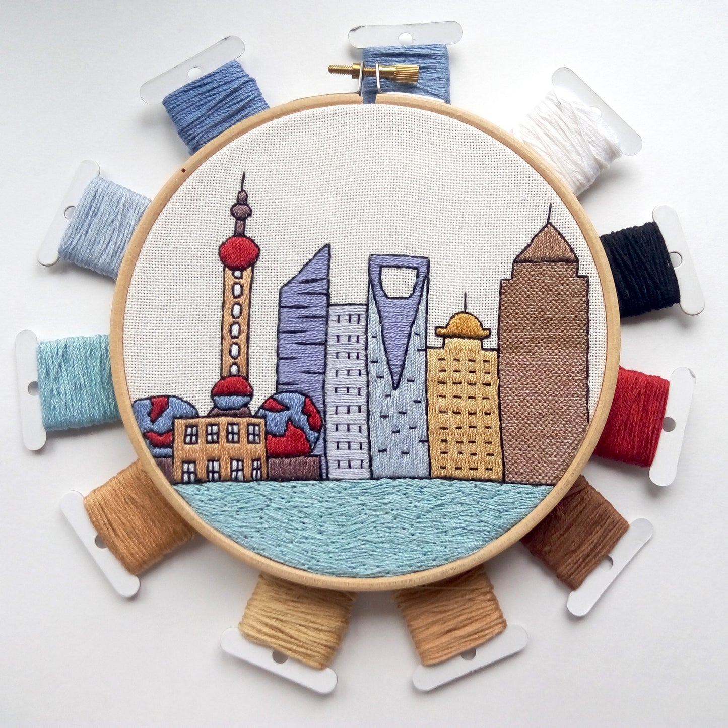 Shanghai, China, Cityscape - Hand Embroidery Pattern (PDF)