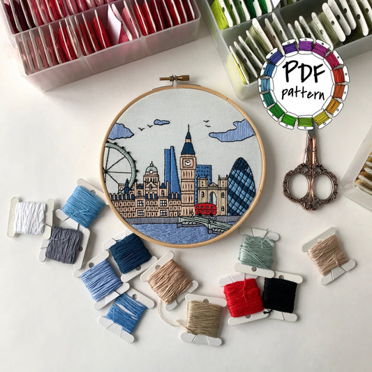 London, United Kingdom, Cityscape - Hand Embroidery Pattern (PDF) faimyxstitch.com