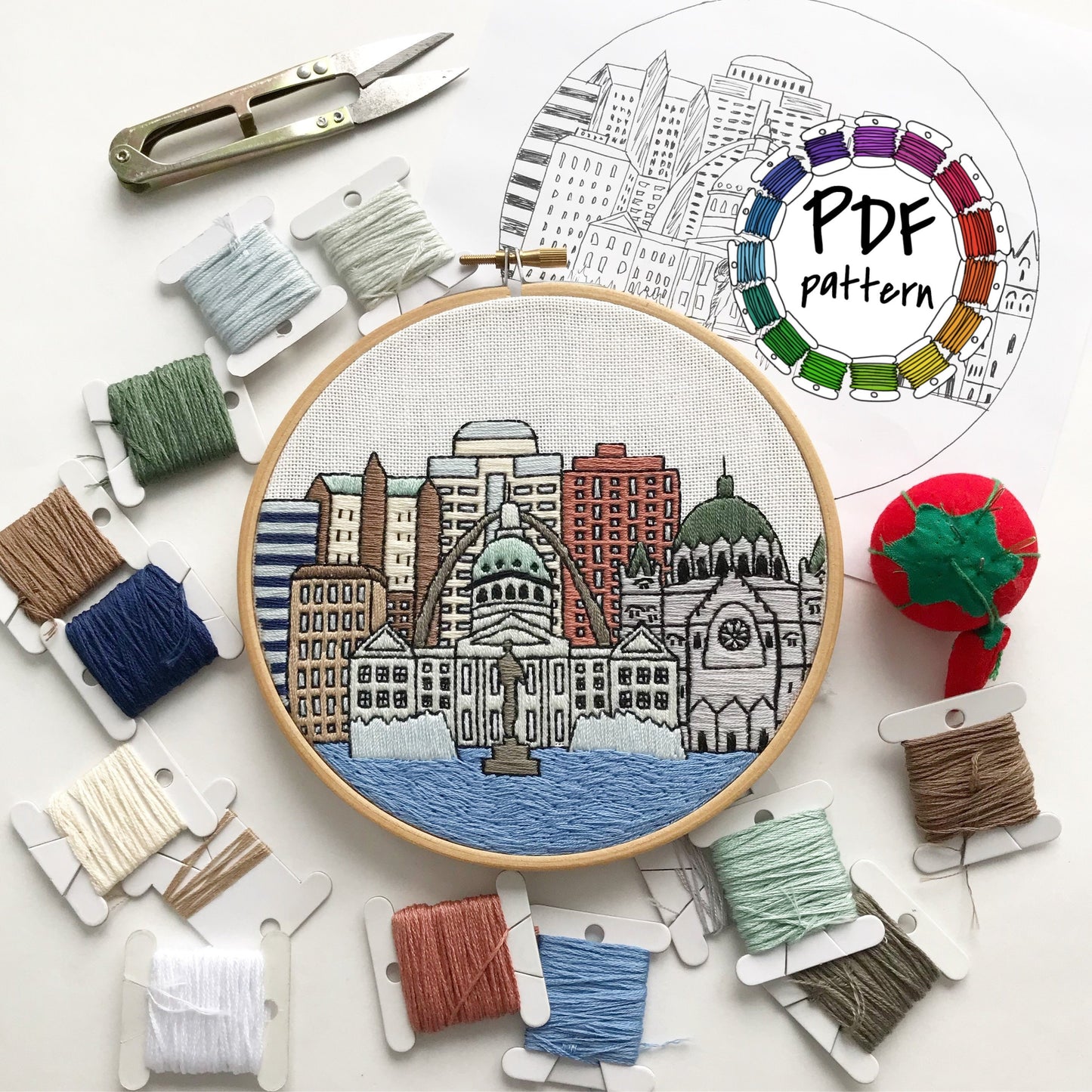 St. Louis, MO, Cityscape - Hand Embroidery Pattern (PDF)